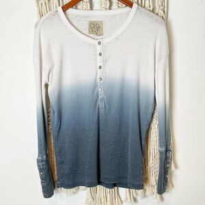 Chaser XS Thermal Shirt Blue White Ombré Cuff Details Lightweight 3/4 Button